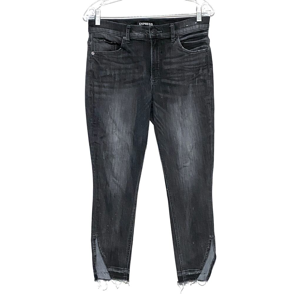Express Jeans Ankle High Rise Stretch Denim Perfect Raw Hem Distressed Womens 8P